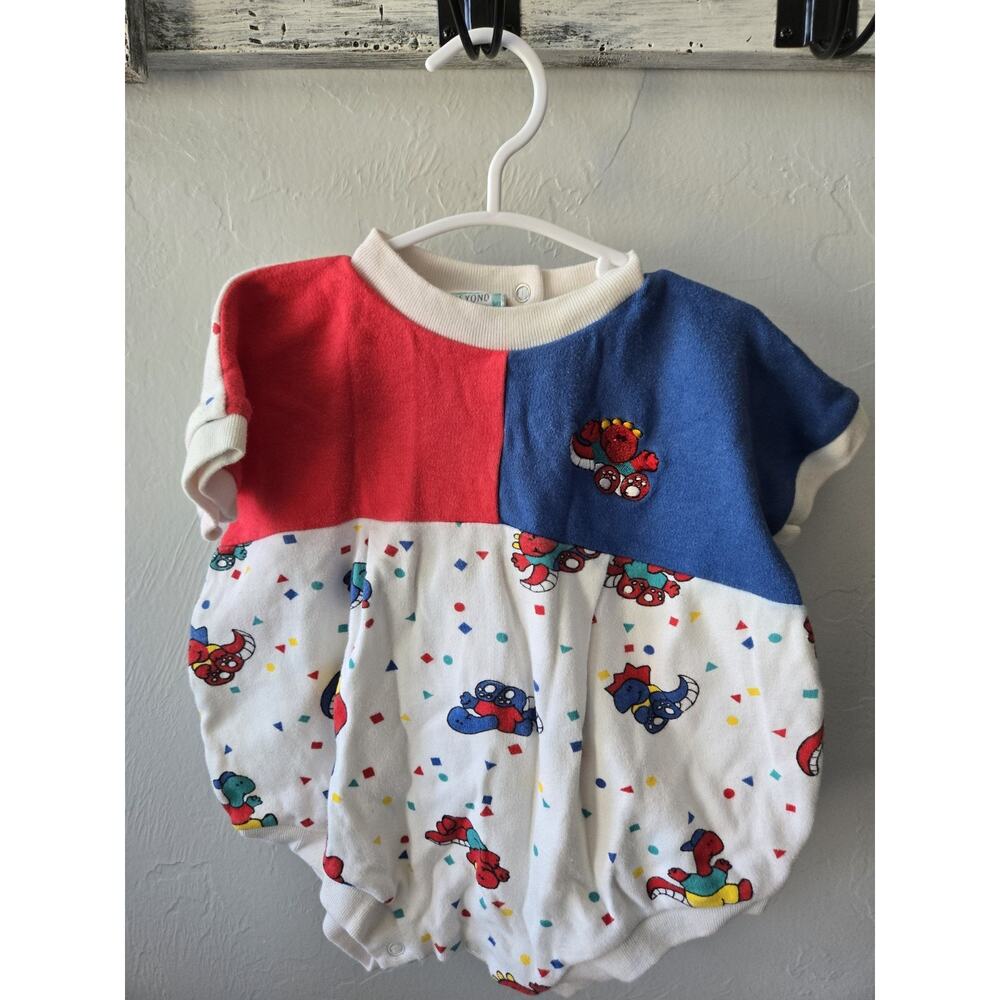 Vintage Beyond Basics Baby Colorblock Dinosaur Bubble Romper One-Piece 6-9M